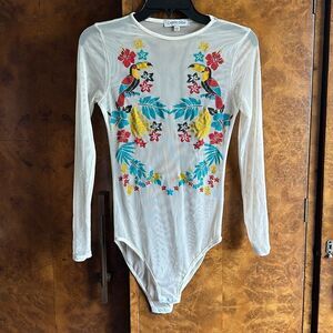 Carpe Diem tropical embroidered bodysuit NWOT